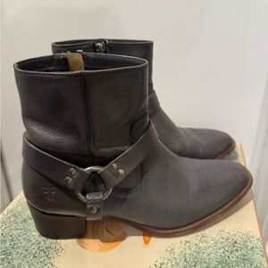 Frye Dara Gray Leather Harness Boots